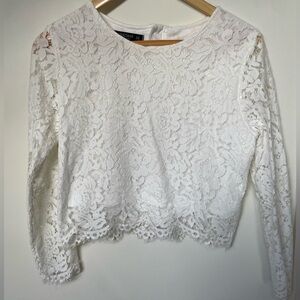 Lace, zip back, crop, white top